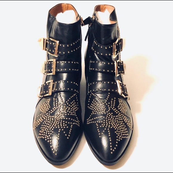 Black Leather Boots Stud Design - Picture 3 of 7